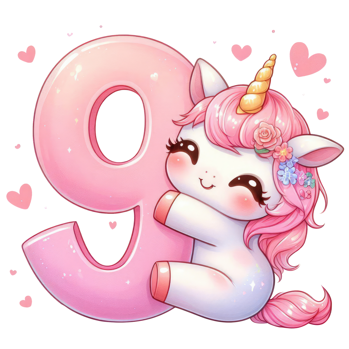 Bügelbild Buchstaben & Zahlen Einhorn rosa