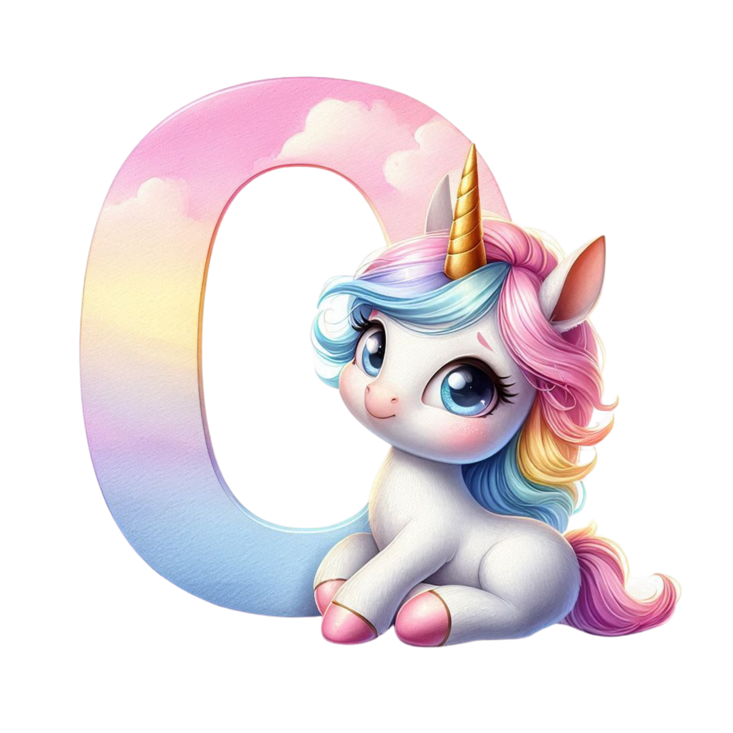 Bügelbild Namensbuchstaben & Zahlen Einhorn bunt