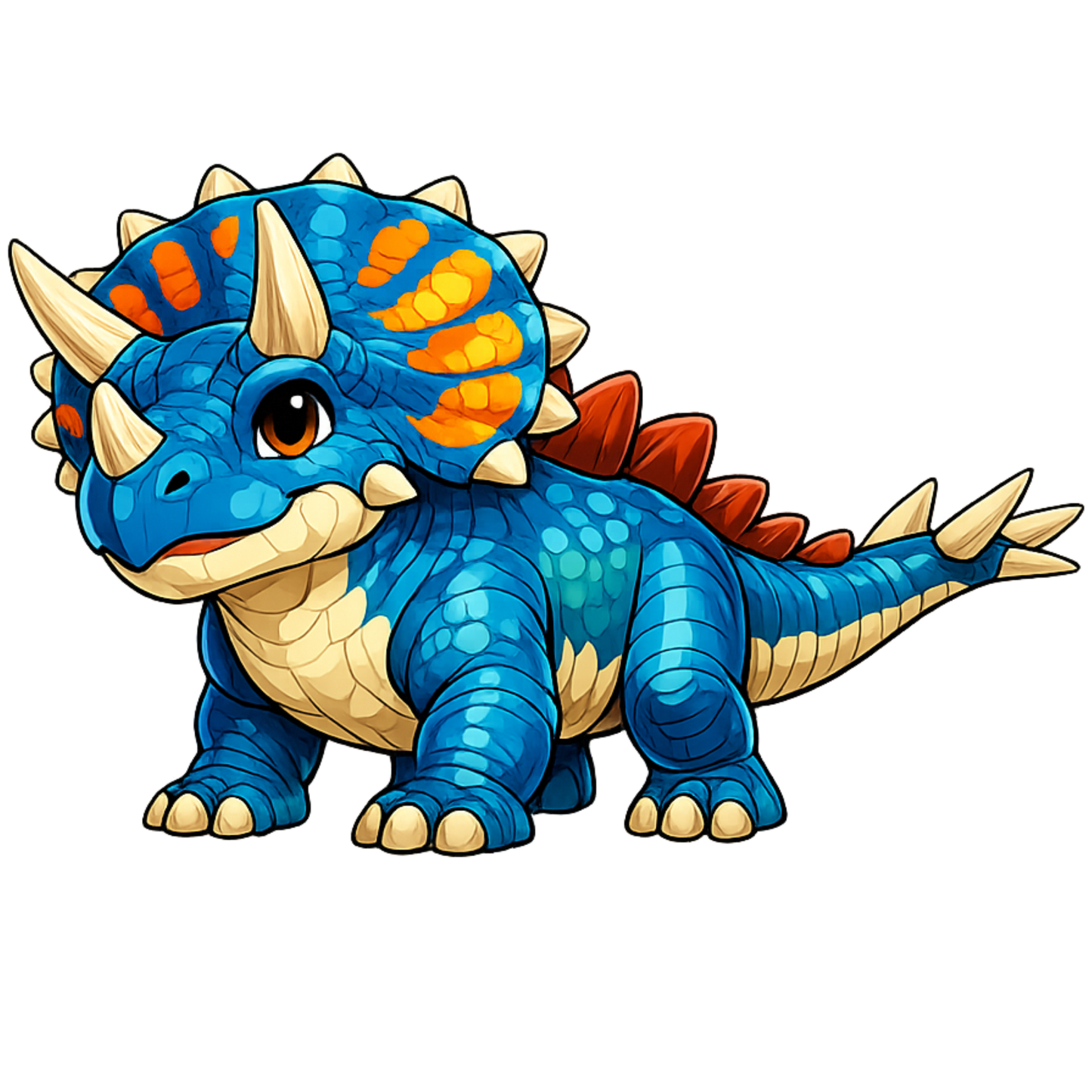 Bügelbild Dino Triceratops blau