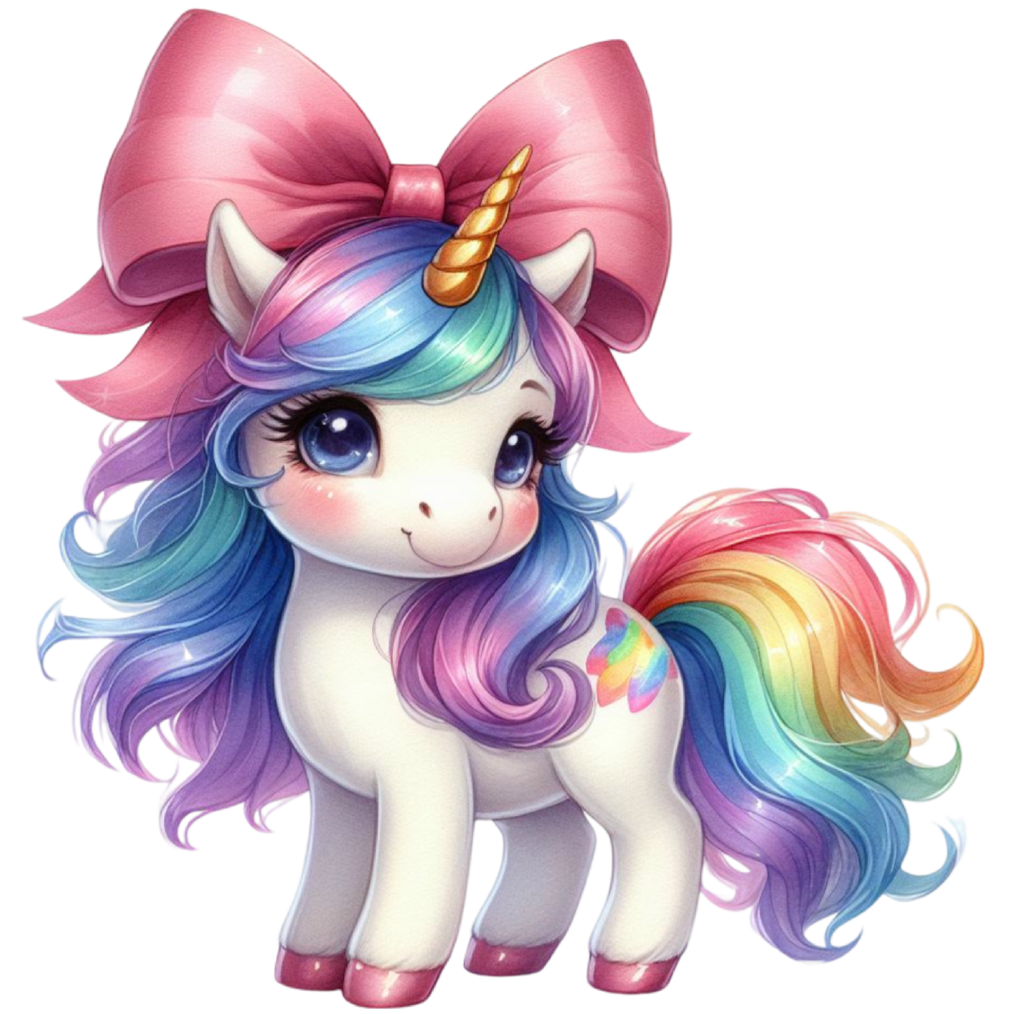 Bügelbild Einhorn mit großer Schleife