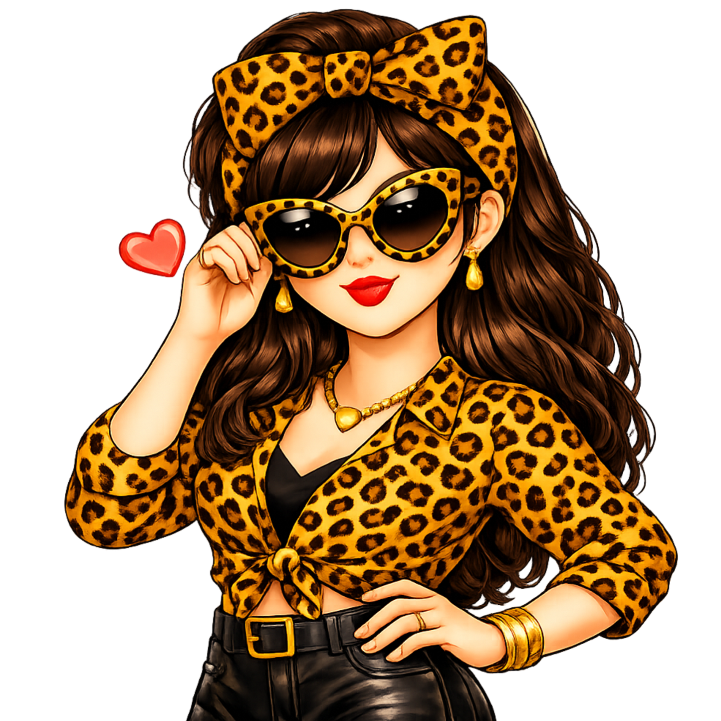 Bügelbild Leopard Girl braun mit Sonnenbrille