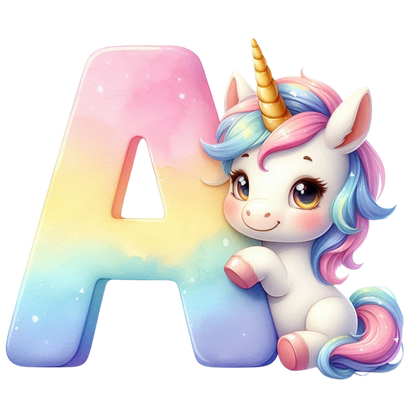 Bügelbild Namensbuchstaben & Zahlen Einhorn bunt