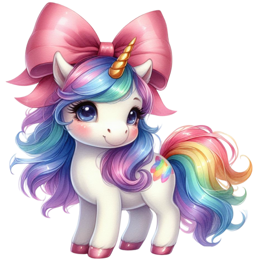 Bügelbild Einhorn mit großer Schleife