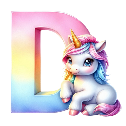 Bügelbild Namensbuchstaben & Zahlen Einhorn bunt