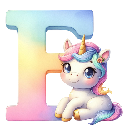 Bügelbild Namensbuchstaben & Zahlen Einhorn bunt