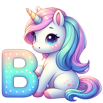 Bügelbild Buchstaben & Zahlen Einhorn bunt