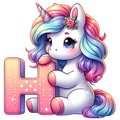 Bügelbild Buchstaben & Zahlen Einhorn bunt