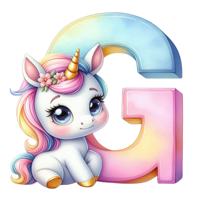 Bügelbild Namensbuchstaben & Zahlen Einhorn bunt