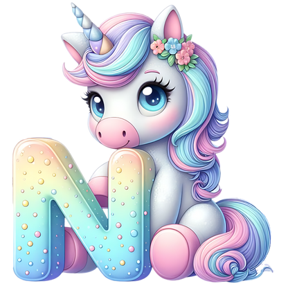 Bügelbild Buchstaben & Zahlen Einhorn bunt