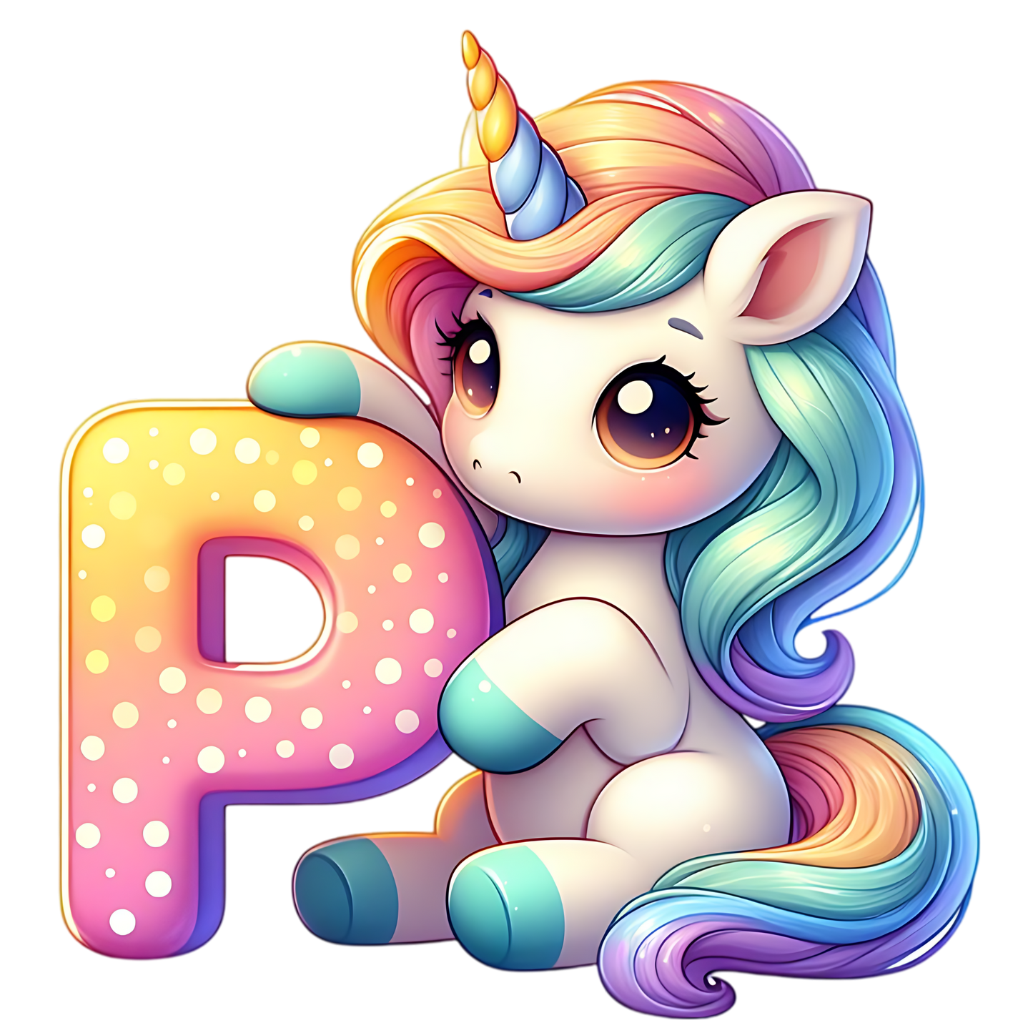 Bügelbild Buchstaben & Zahlen Einhorn bunt