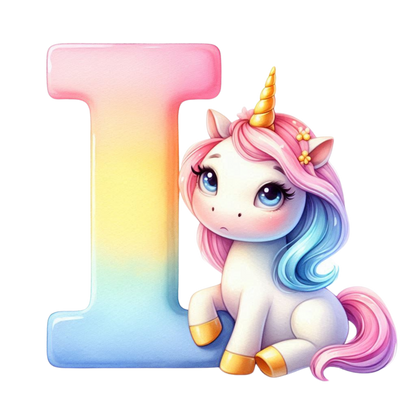 Bügelbild Namensbuchstaben & Zahlen Einhorn bunt