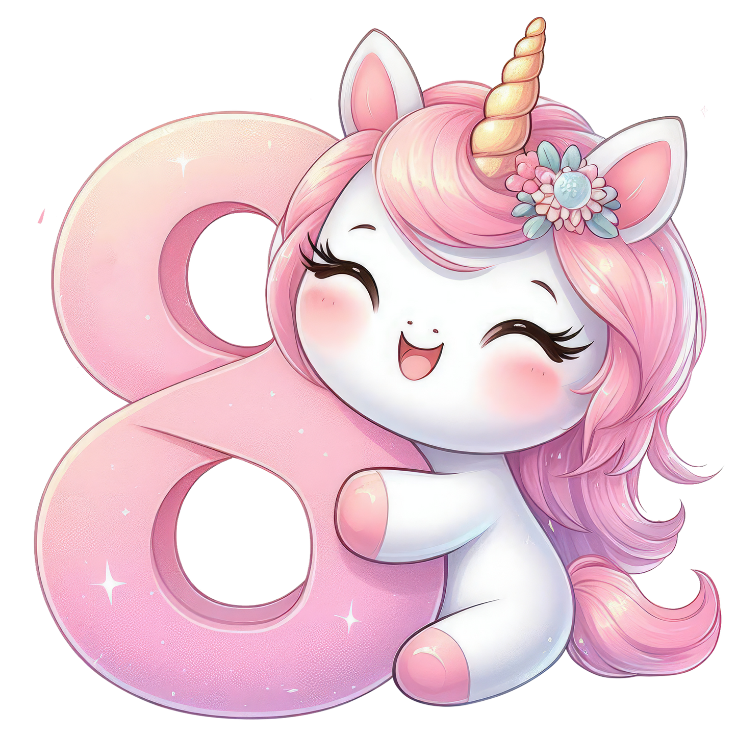 Bügelbild Buchstaben & Zahlen Einhorn rosa