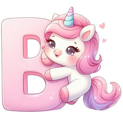 Bügelbild Buchstaben & Zahlen Einhorn rosa