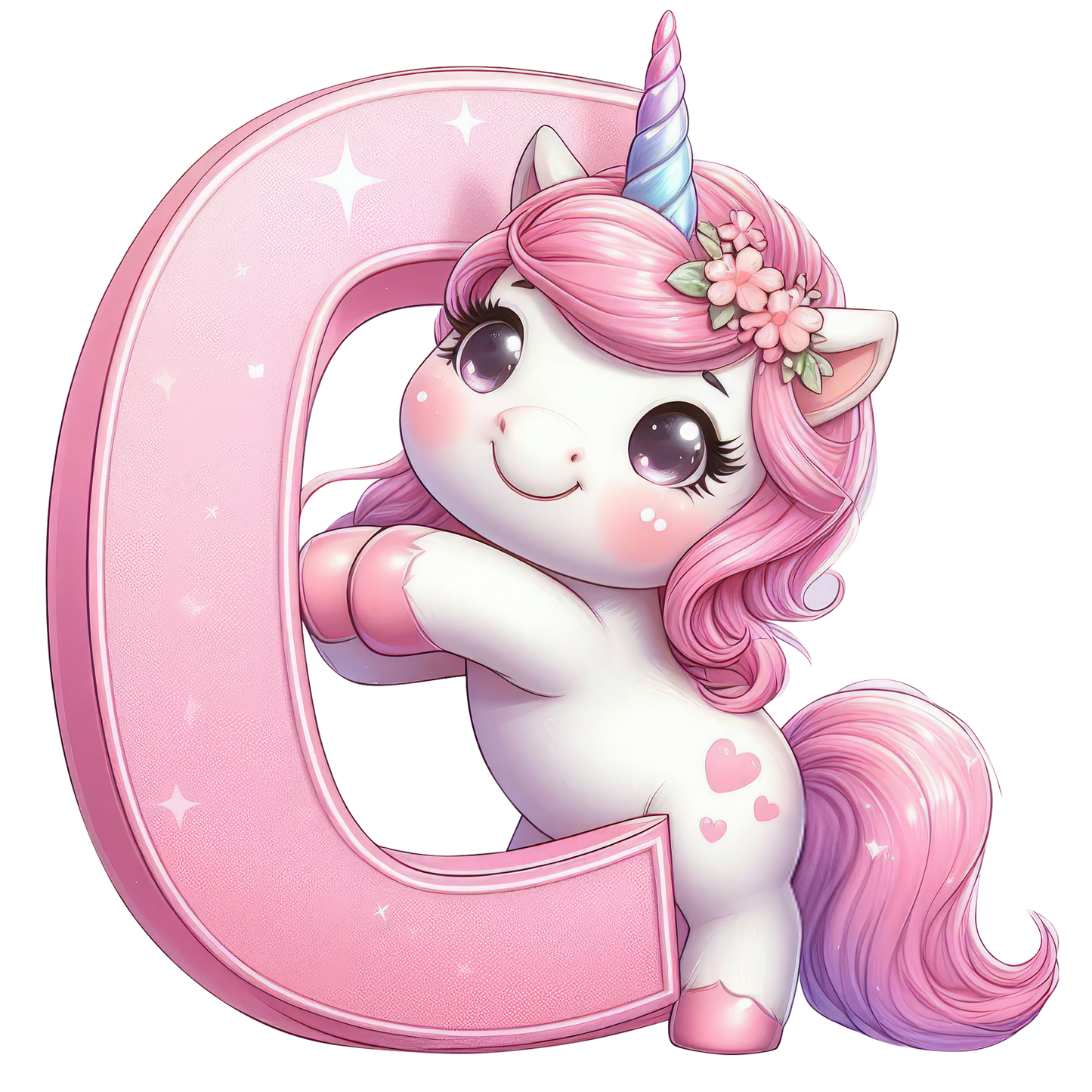 Bügelbild Buchstaben & Zahlen Einhorn rosa