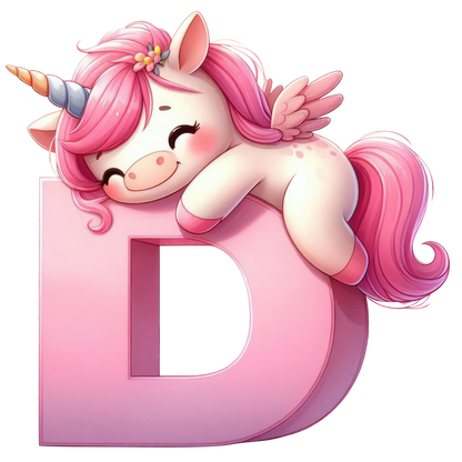 Bügelbild Buchstaben & Zahlen Einhorn rosa