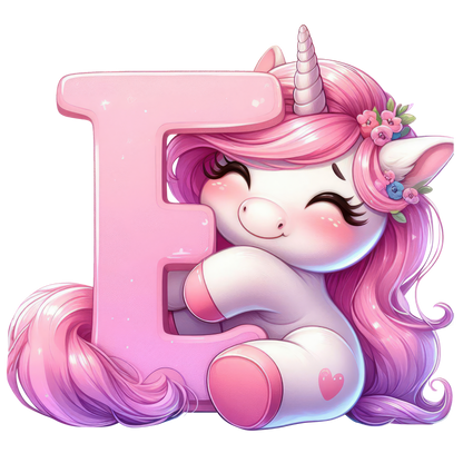 Bügelbild Buchstaben & Zahlen Einhorn rosa