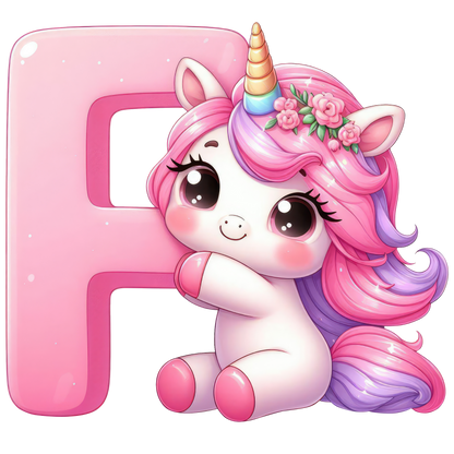 Bügelbild Buchstaben & Zahlen Einhorn rosa