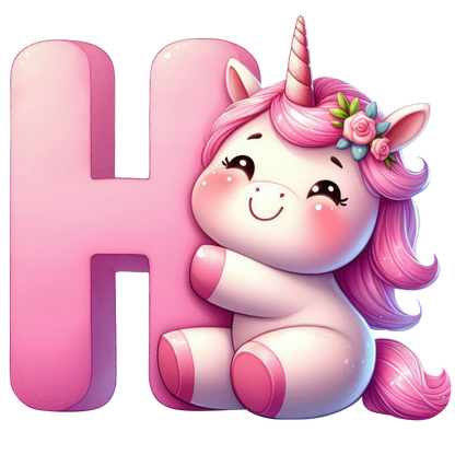 Bügelbild Buchstaben & Zahlen Einhorn rosa