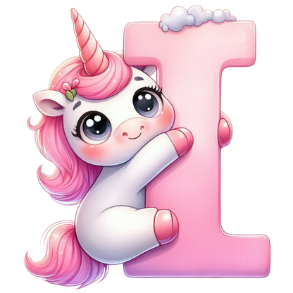 Bügelbild Buchstaben & Zahlen Einhorn rosa