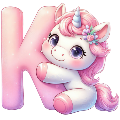 Bügelbild Buchstaben & Zahlen Einhorn rosa