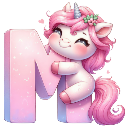 Bügelbild Buchstaben & Zahlen Einhorn rosa