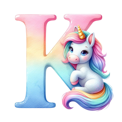 Bügelbild Namensbuchstaben & Zahlen Einhorn bunt