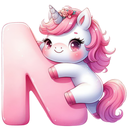 Bügelbild Buchstaben & Zahlen Einhorn rosa