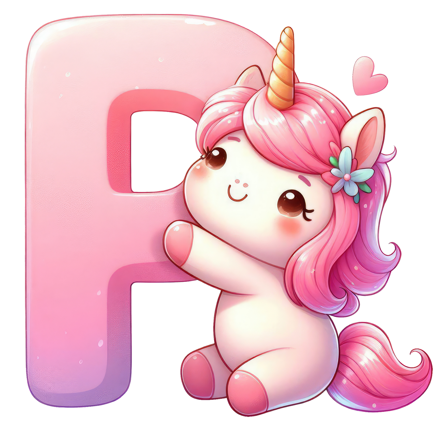 Bügelbild Buchstaben & Zahlen Einhorn rosa