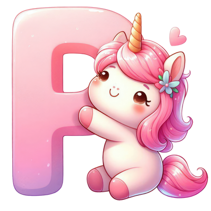Bügelbild Buchstaben & Zahlen Einhorn rosa