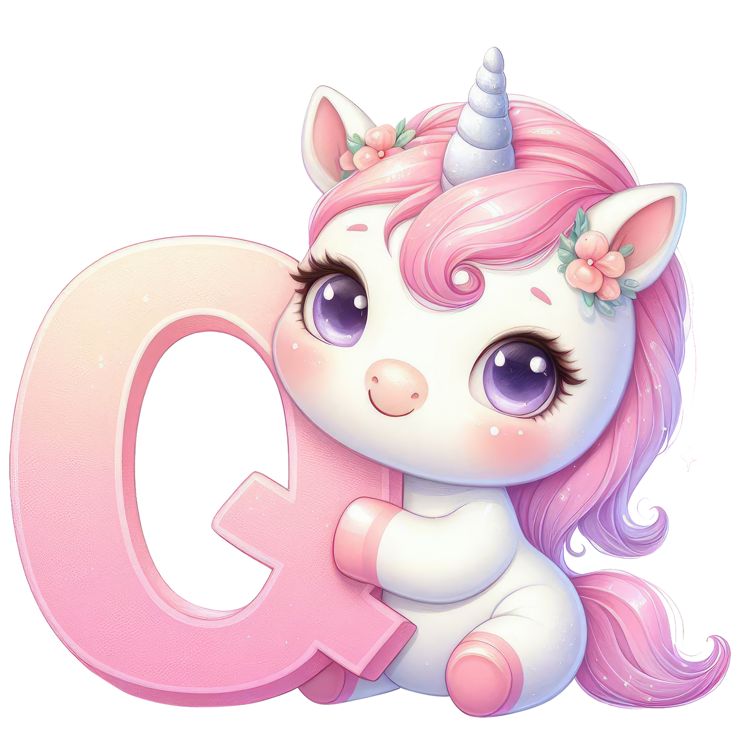Bügelbild Buchstaben & Zahlen Einhorn rosa