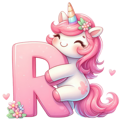 Bügelbild Buchstaben & Zahlen Einhorn rosa