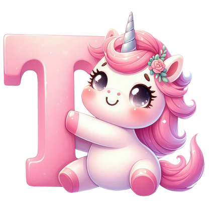 Bügelbild Buchstaben & Zahlen Einhorn rosa