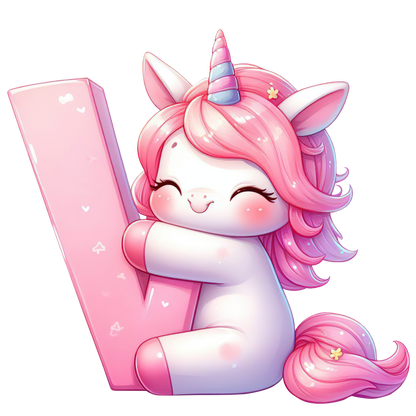 Bügelbild Buchstaben & Zahlen Einhorn rosa