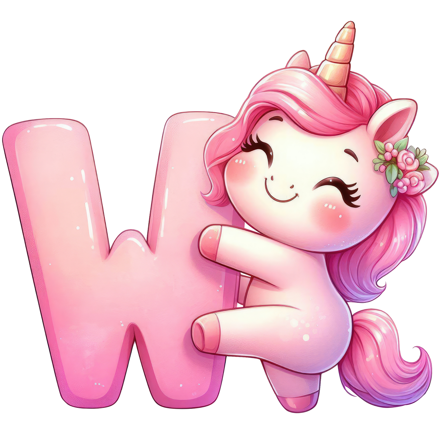 Bügelbild Buchstaben & Zahlen Einhorn rosa