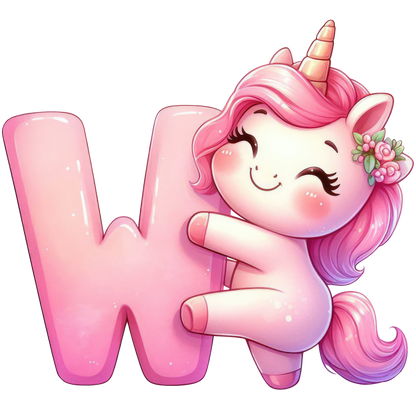 Bügelbild Buchstaben & Zahlen Einhorn rosa