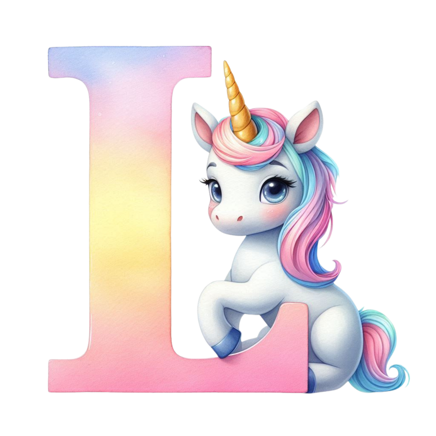 Bügelbild Namensbuchstaben & Zahlen Einhorn bunt