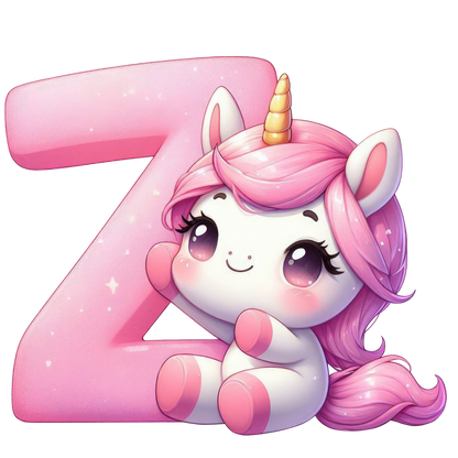 Bügelbild Buchstaben & Zahlen Einhorn rosa