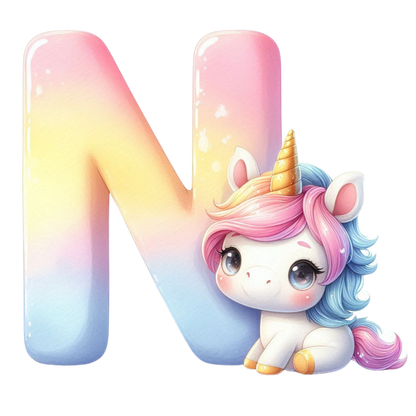 Bügelbild Namensbuchstaben & Zahlen Einhorn bunt