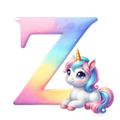 Bügelbild Namensbuchstaben & Zahlen Einhorn bunt