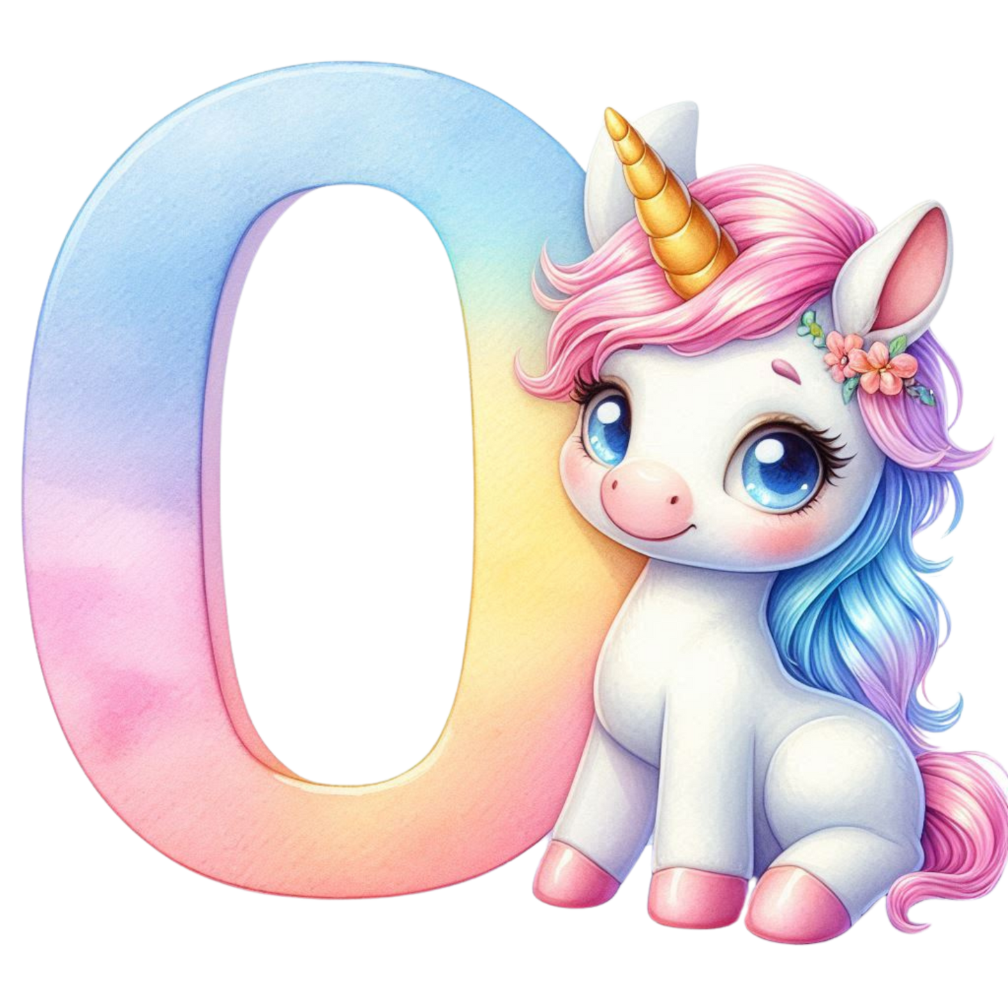 Bügelbild Namensbuchstaben & Zahlen Einhorn bunt