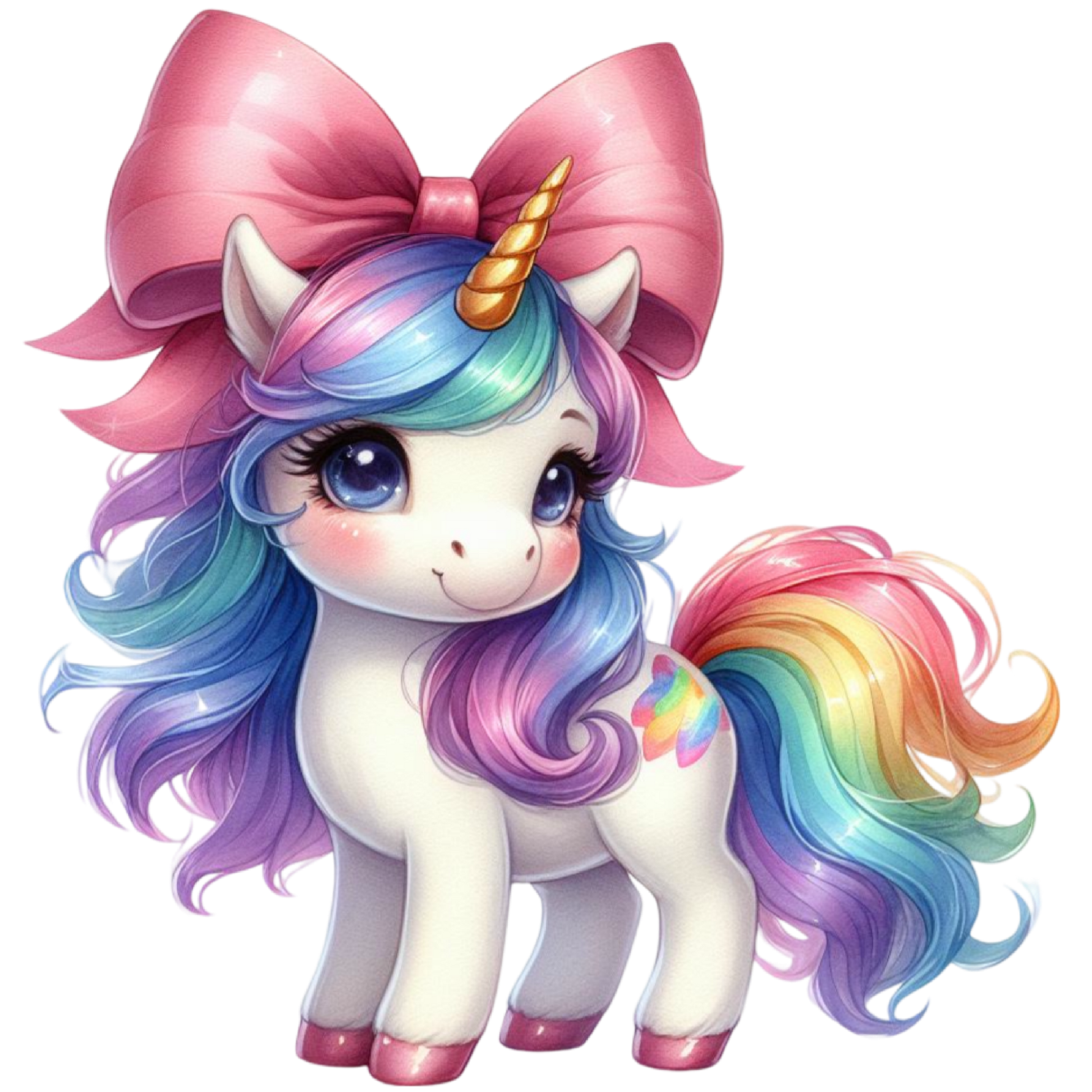 Bügelbild Einhorn mit großer Schleife
