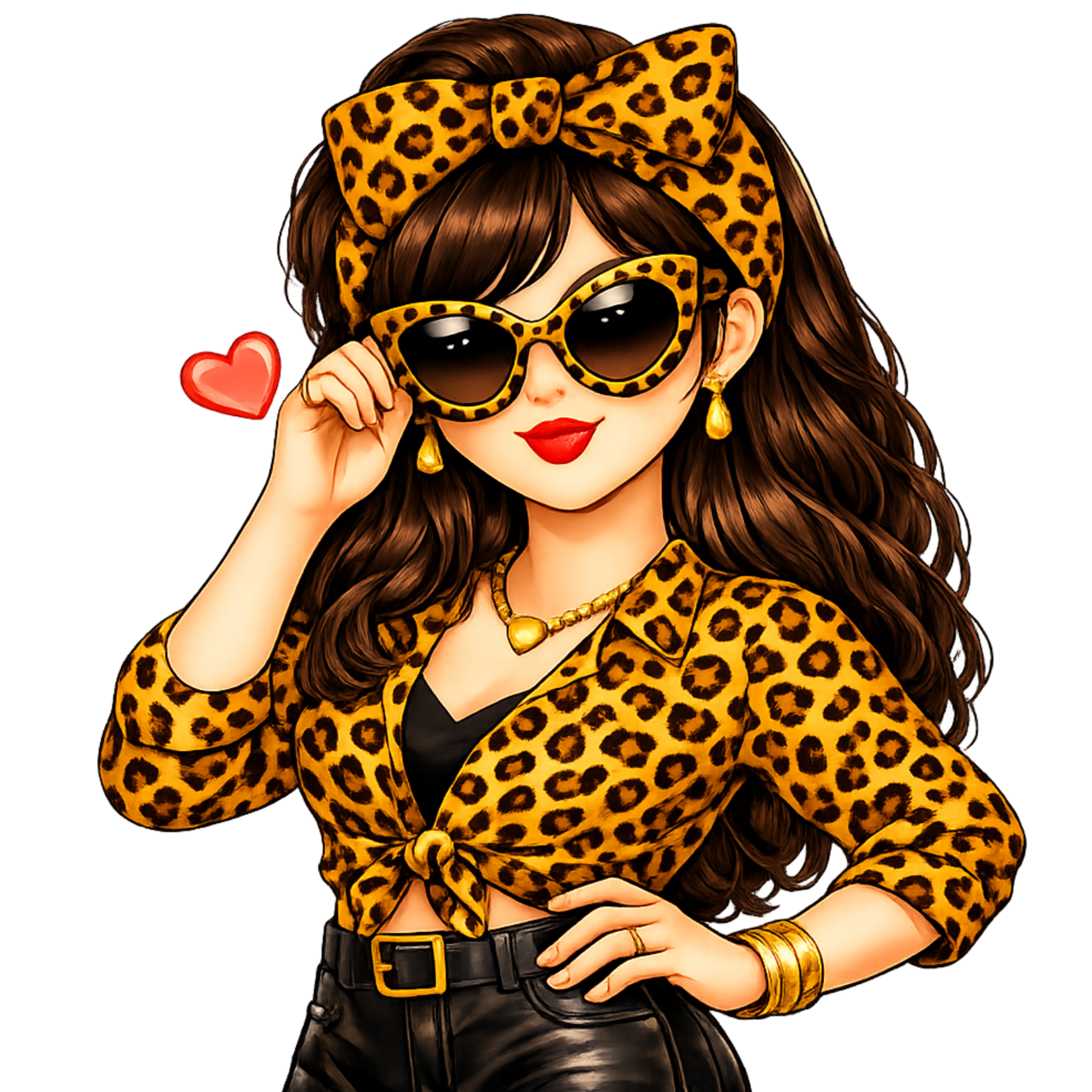 Bügelbild Leopard Girl braun mit Sonnenbrille