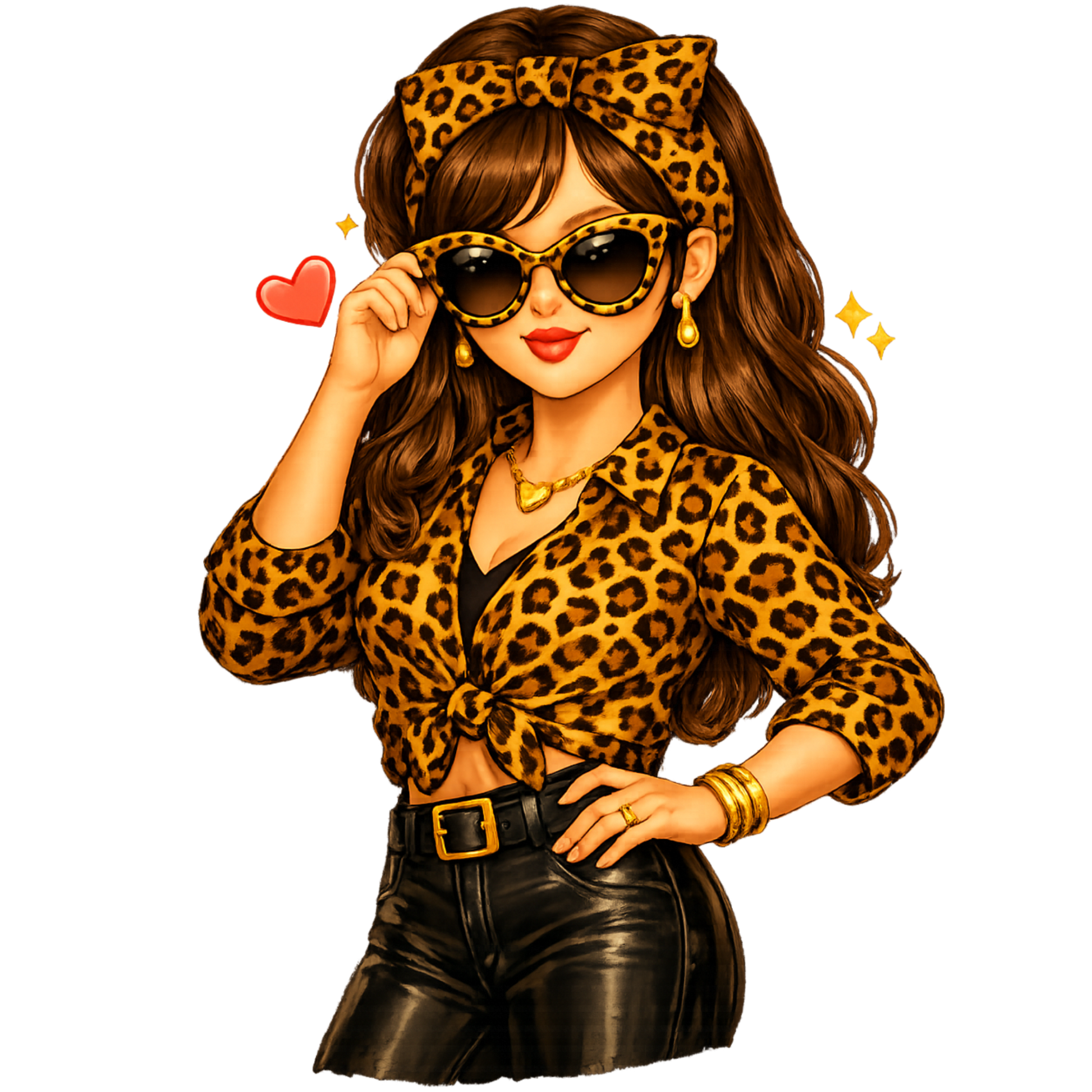 Bügelbild Leopard Girl braun