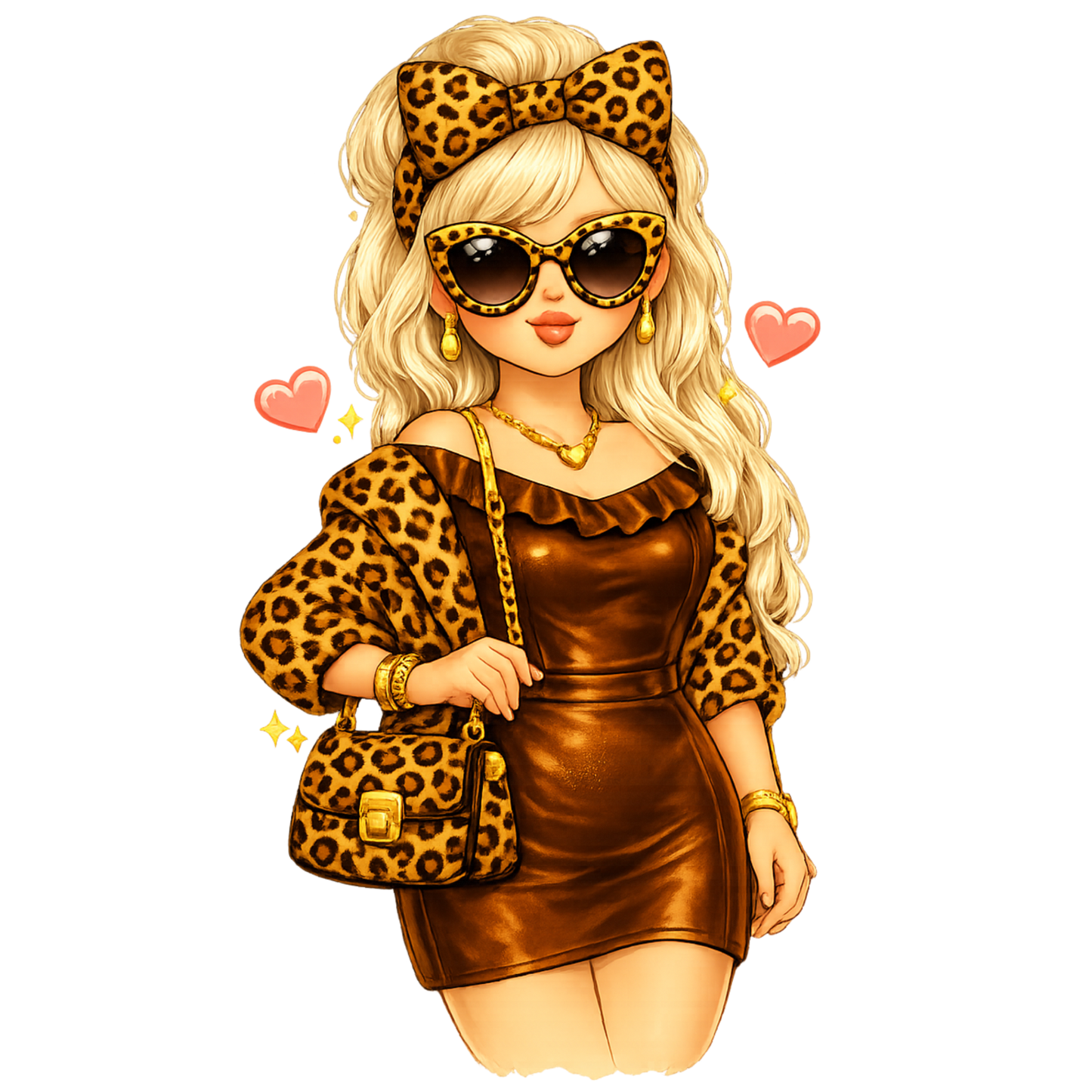 Bügelbild Leopard Girl Kleid blond