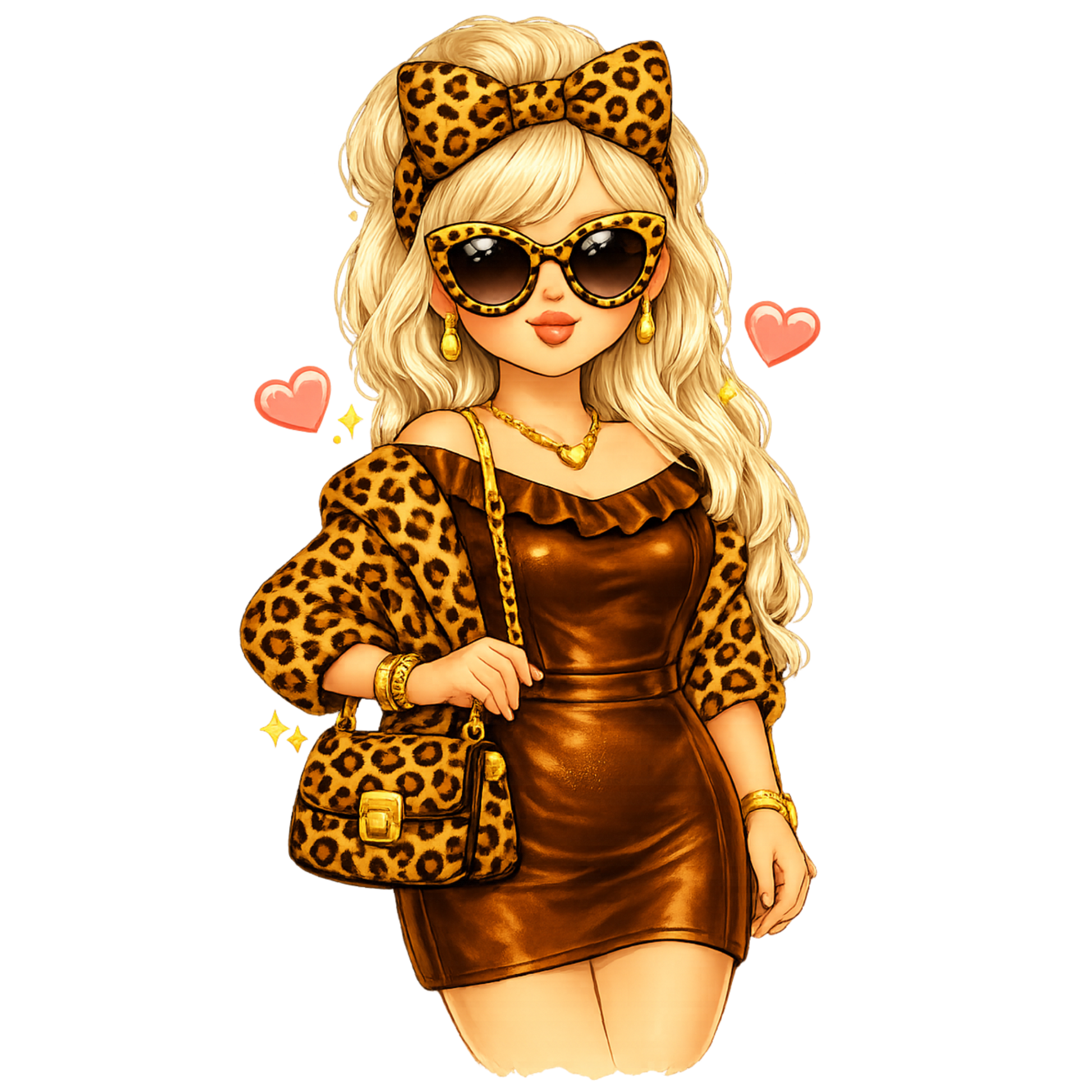 Bügelbild Leopard Girl Kleid blond