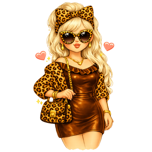 Bügelbild Leopard Girl Kleid blond