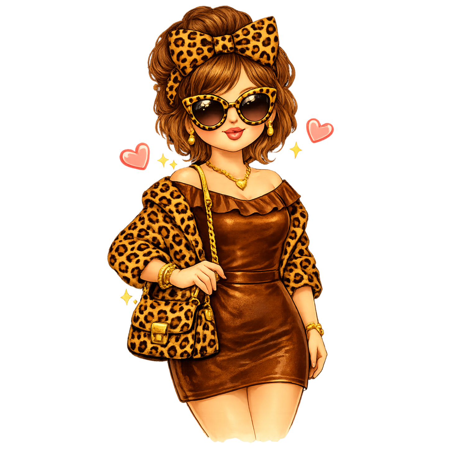 Bügelbild Leopard Girl Kleid braun