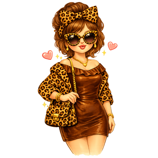 Bügelbild Leopard Girl Kleid braun