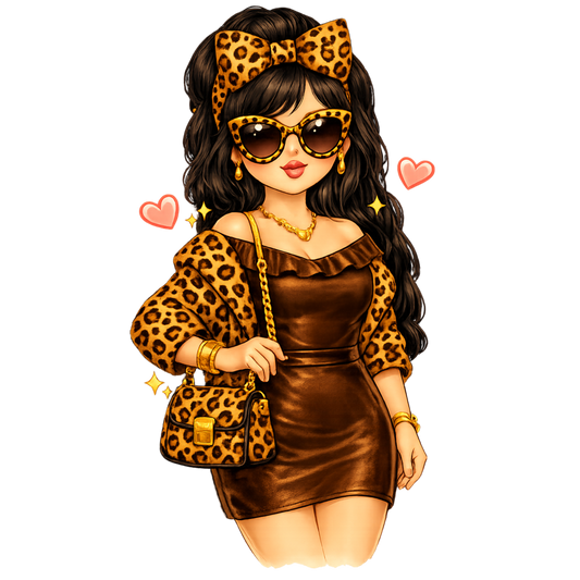 Bügelbild Leopard Girl Kleid schwarz